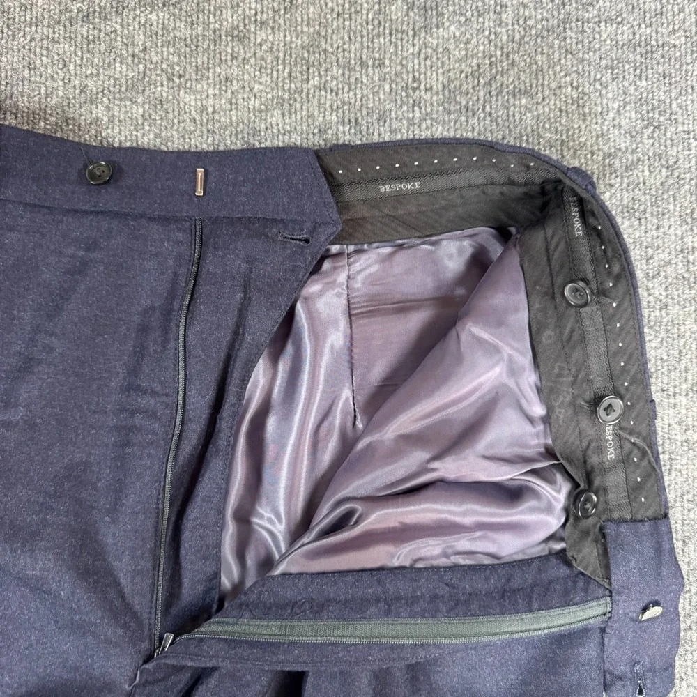 StudioSuits Men Double Breasted Suit Set Navy Blue Wool Pleated Pants 46R 41x29
